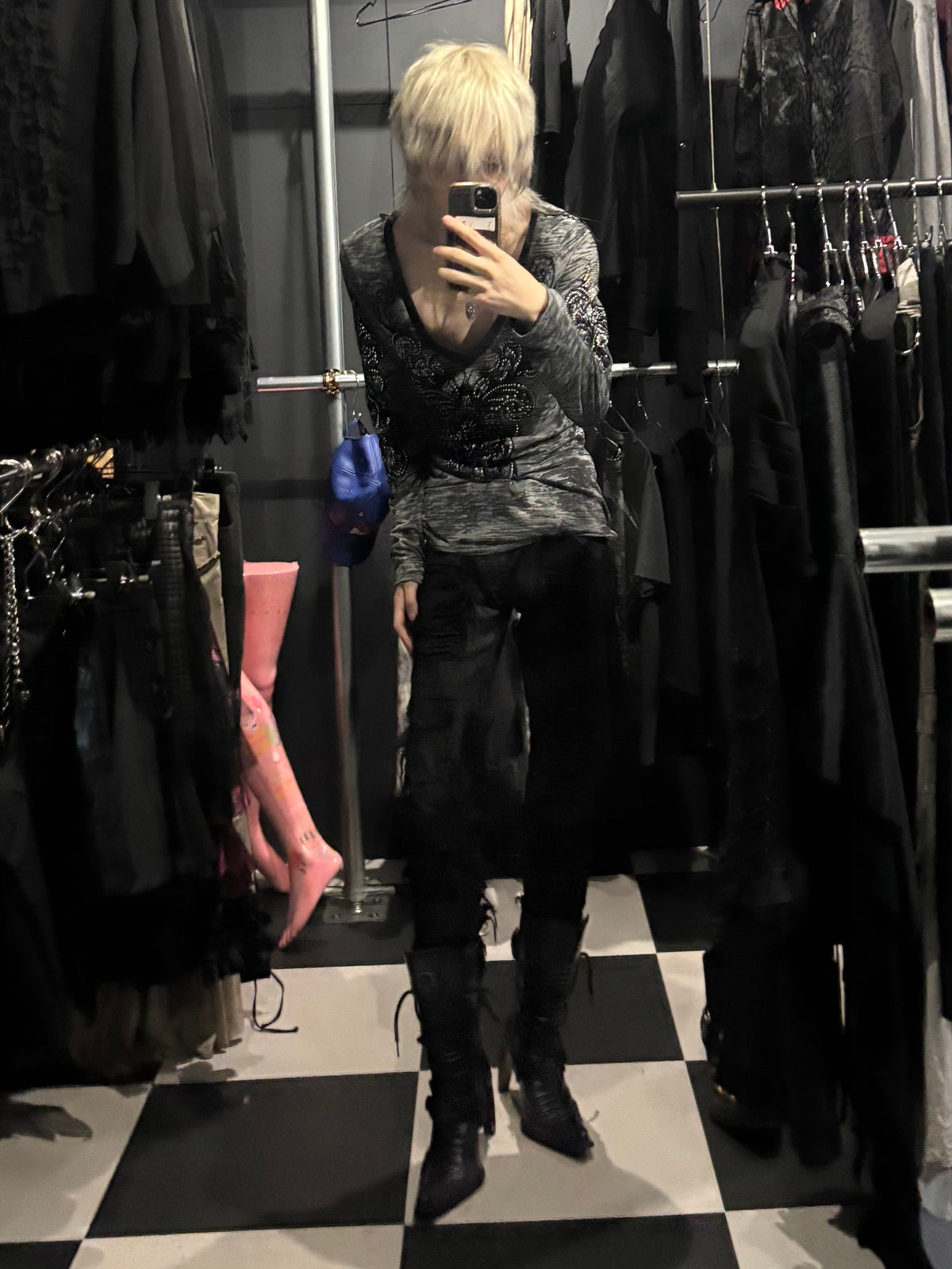 Vocal Rhinestone V-Neck Long Sleeve Top