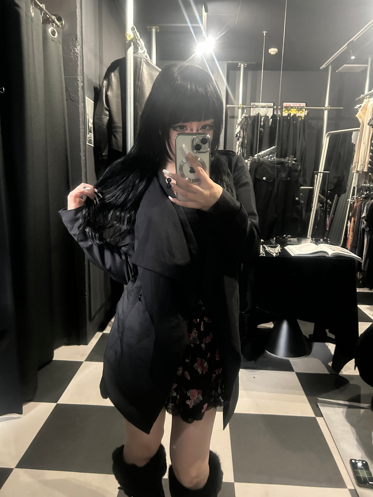 Draped Collar Long Jacket