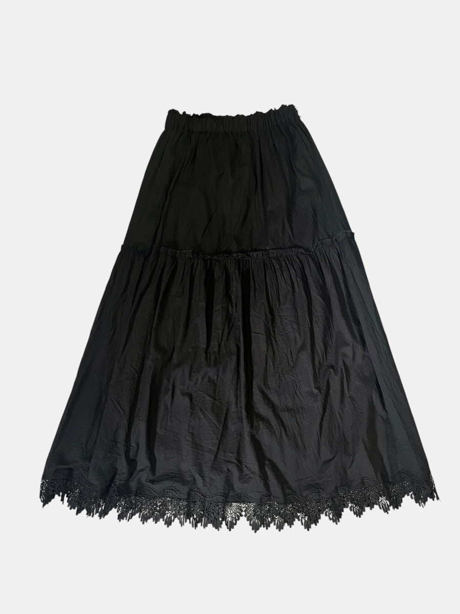 Gothic Lace-Hem Tiered Maxi Skirt