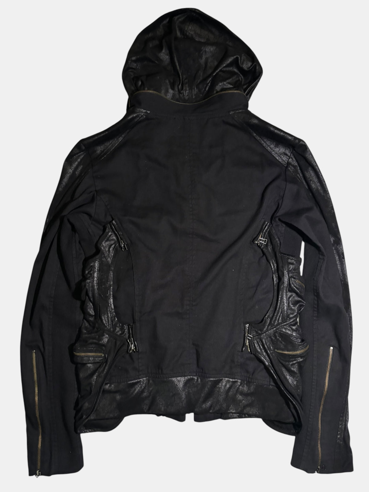 14th Addiction Hybrid Leather Multi-Zip Hooded Jacket