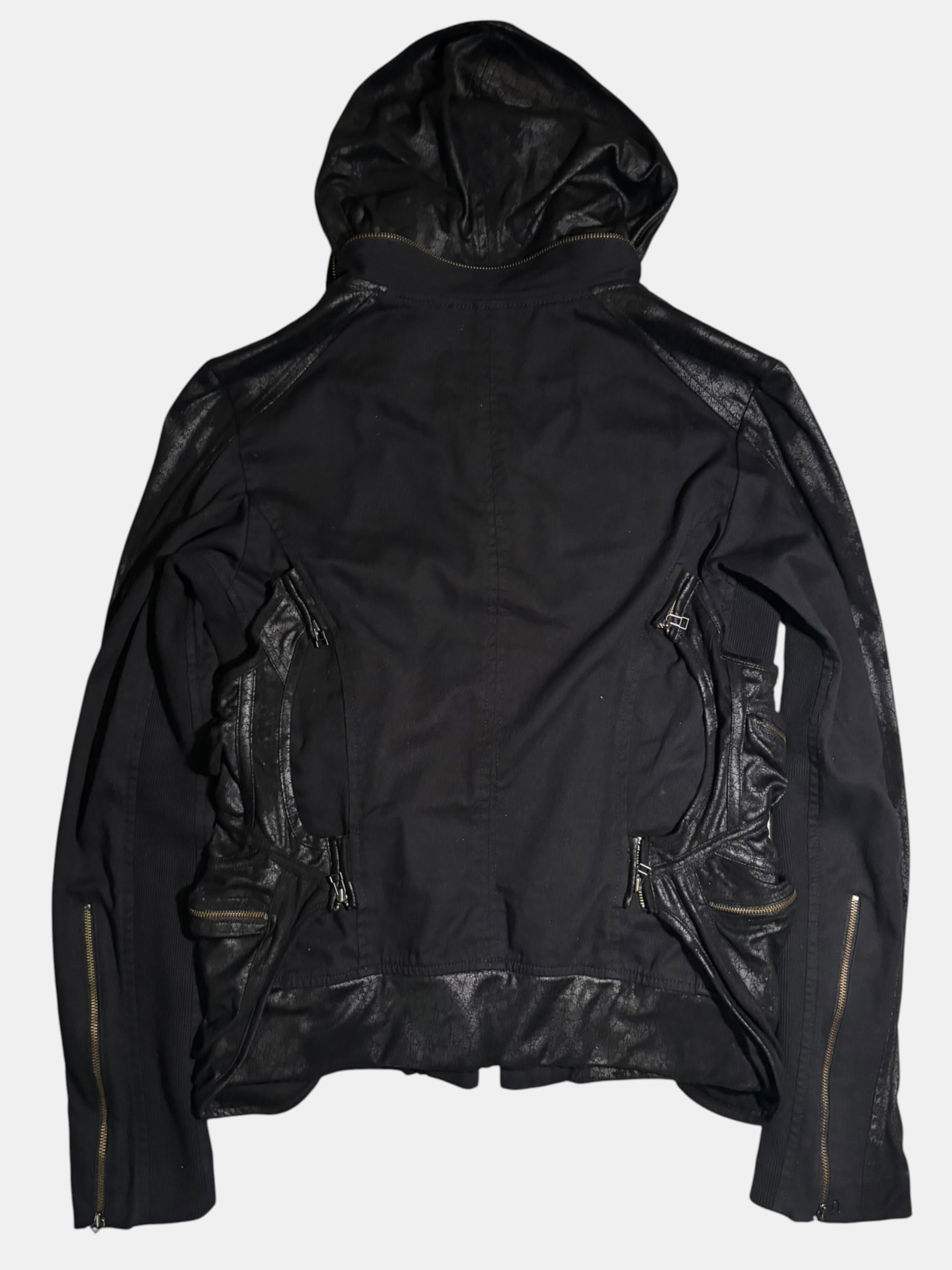 14th Addiction Hybrid Leather Multi-Zip Hooded Jacket