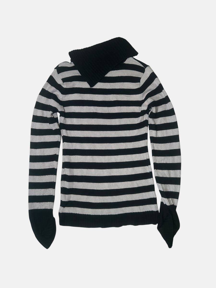 Buttoned Funnel-Neck Sweater