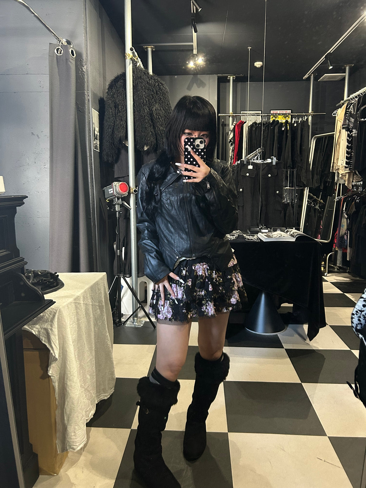 Pointed-Hem Leather Jacket