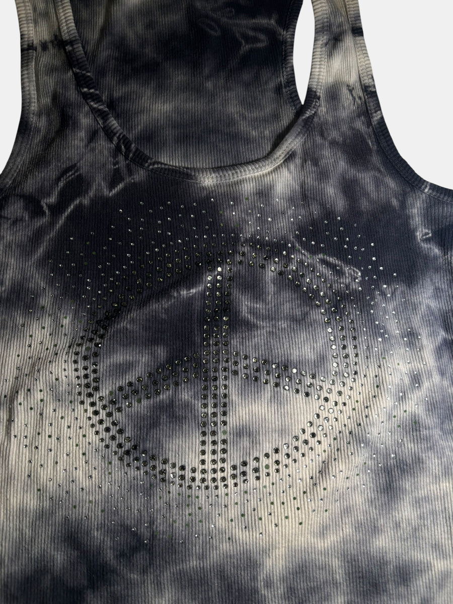 Y2K Rhinestone Peace Sign Tie-Dye Tank Top
