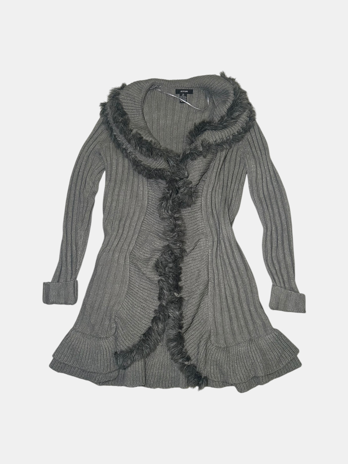 Fur-Trim Ruffle Cardigan