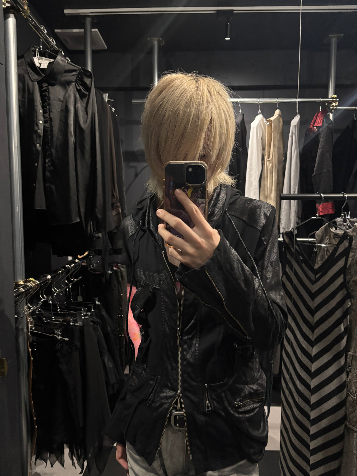 14th Addiction Hybrid Leather Multi-Zip Hooded Jacket