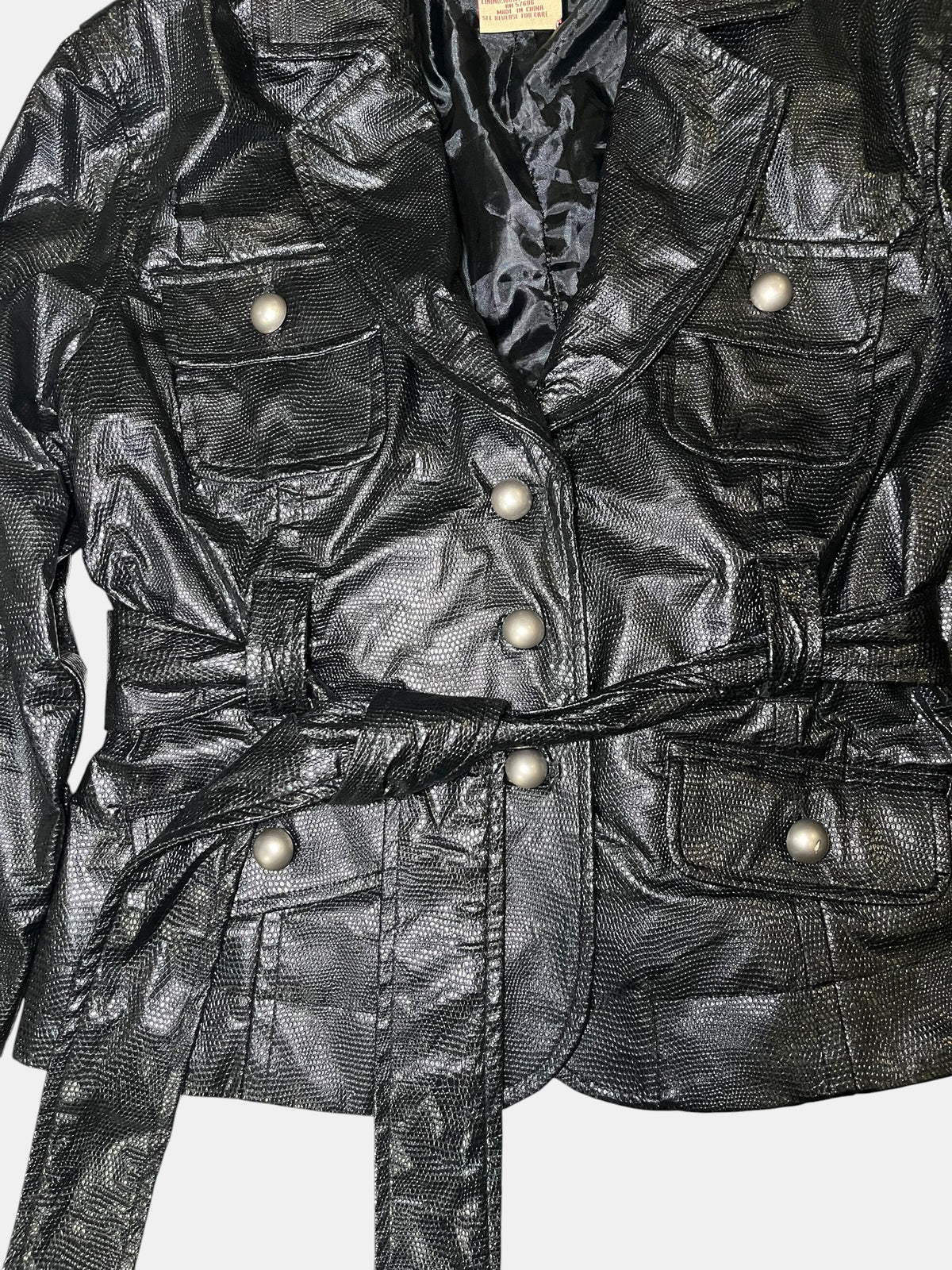 Faux Leather Belted Jacket