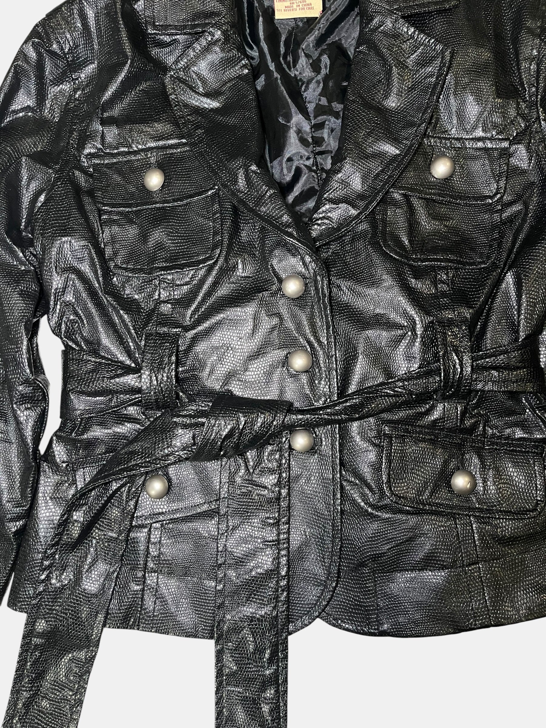 Faux Leather Belted Jacket
