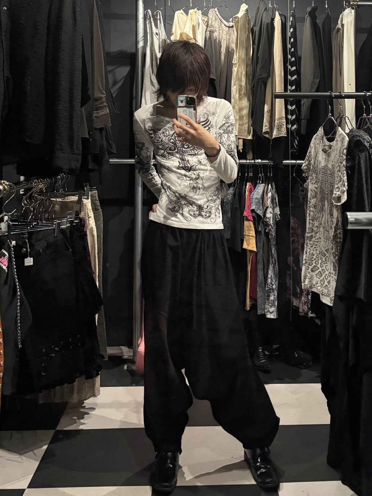 Y2K Embellished Cross Long-Sleeve T-Shirt