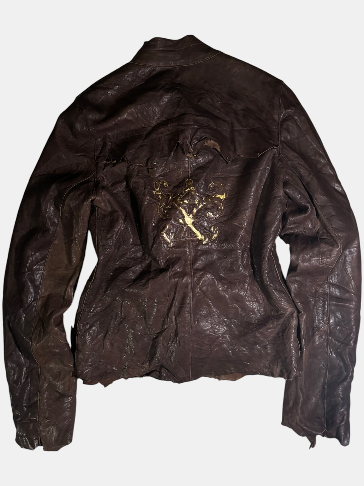 Crinkled Leather Buckle-Front Jacket
