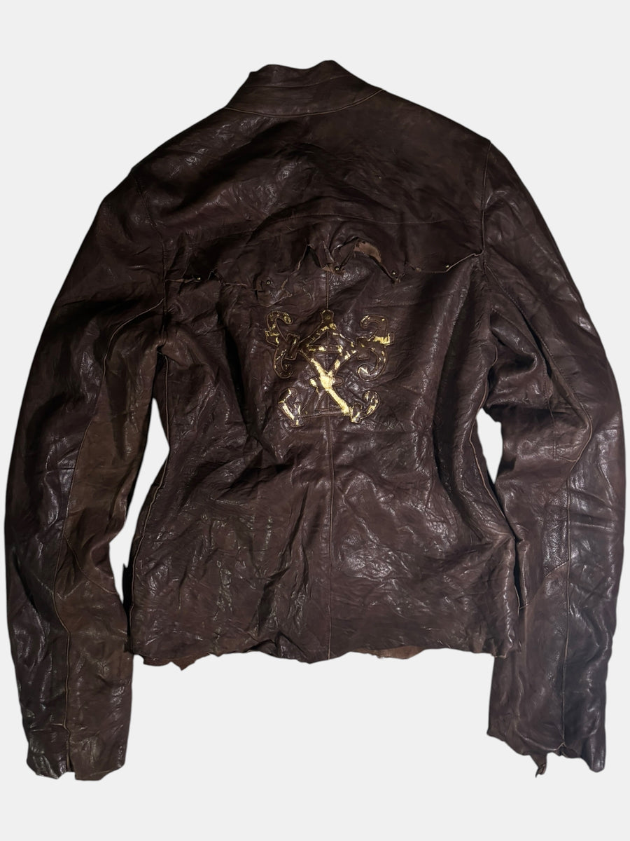 Crinkled Leather Buckle-Front Jacket