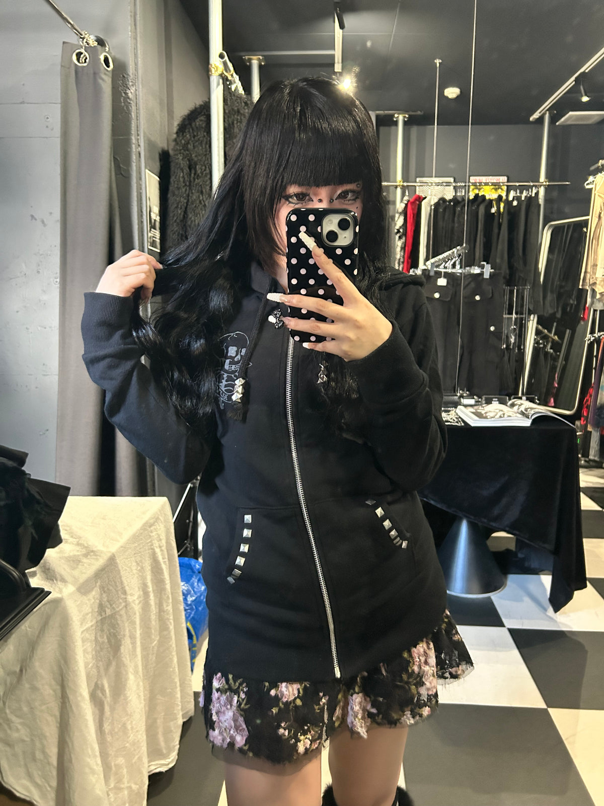 Skeleton Print Zip Hoodie