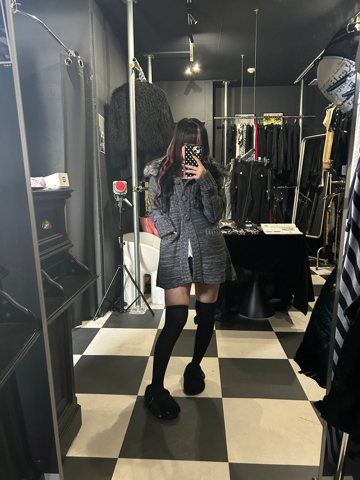 Fur-Collar Knit Cardigan