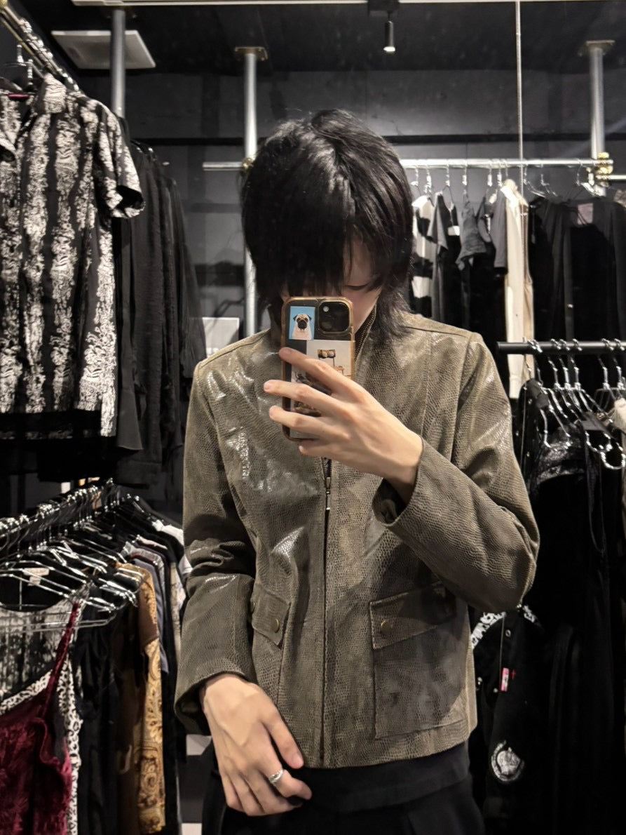 Reptile-Embossed Leather Jacket