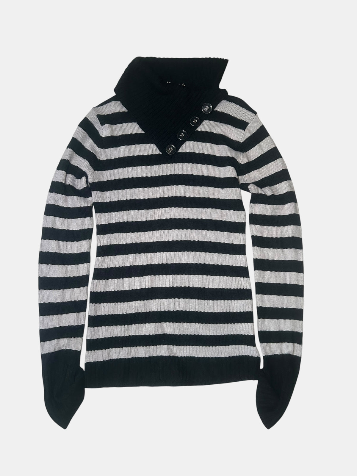Buttoned Funnel-Neck Sweater