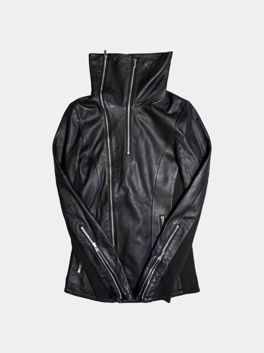 Stand-Collar Leather Jacket