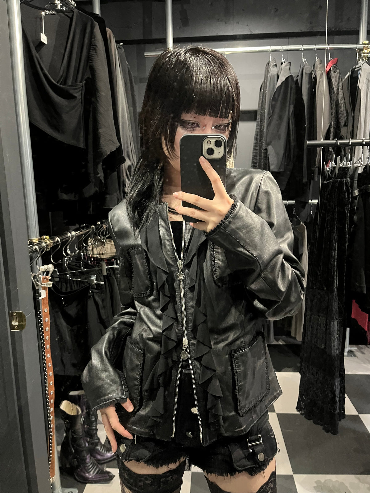 Patrizia Pepe Ruffle Leather Jacket