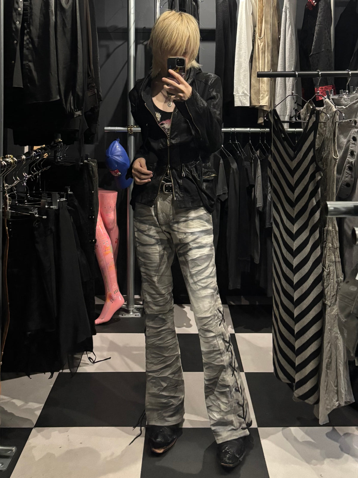 14th Addiction Hybrid Leather Multi-Zip Hooded Jacket