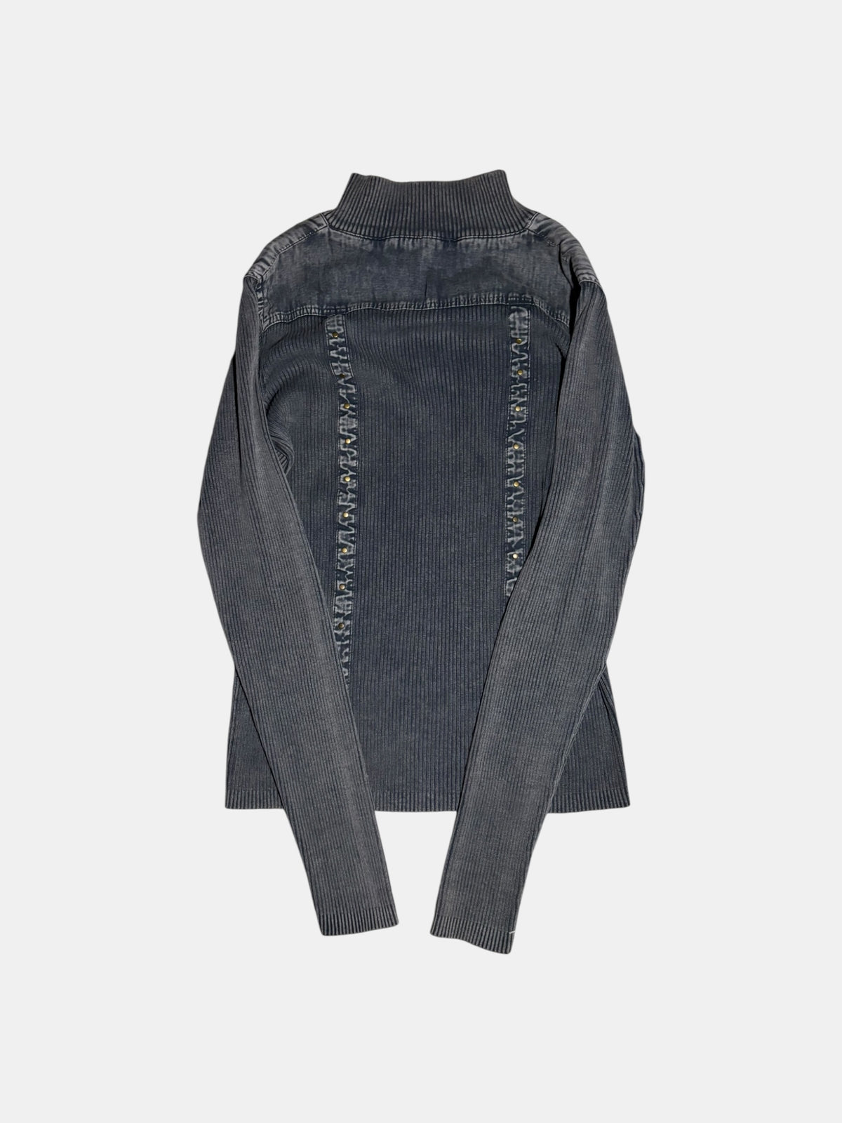 Shirred-Panel Rib Zip Cardigan