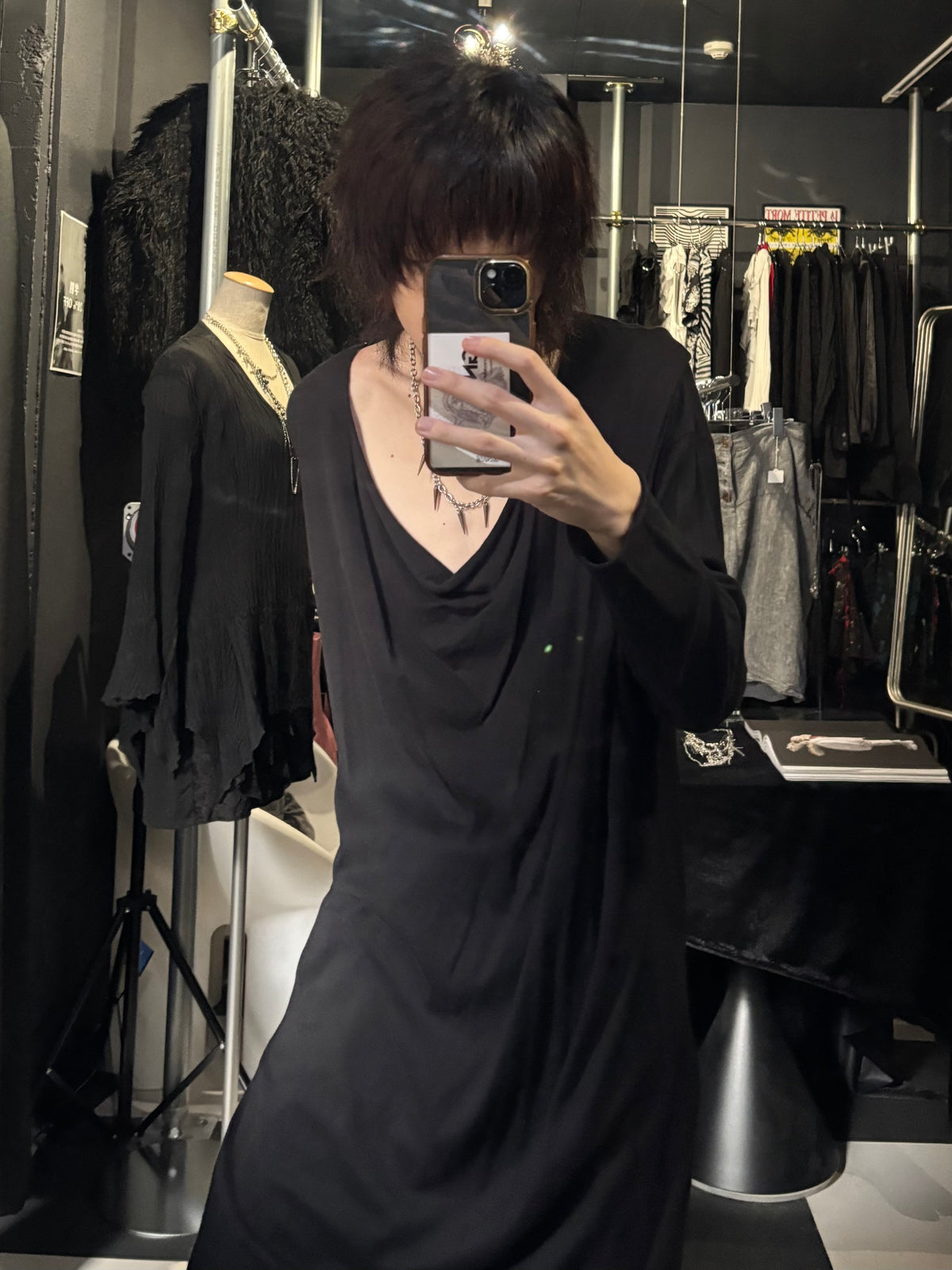 Drape-Neck Long Top