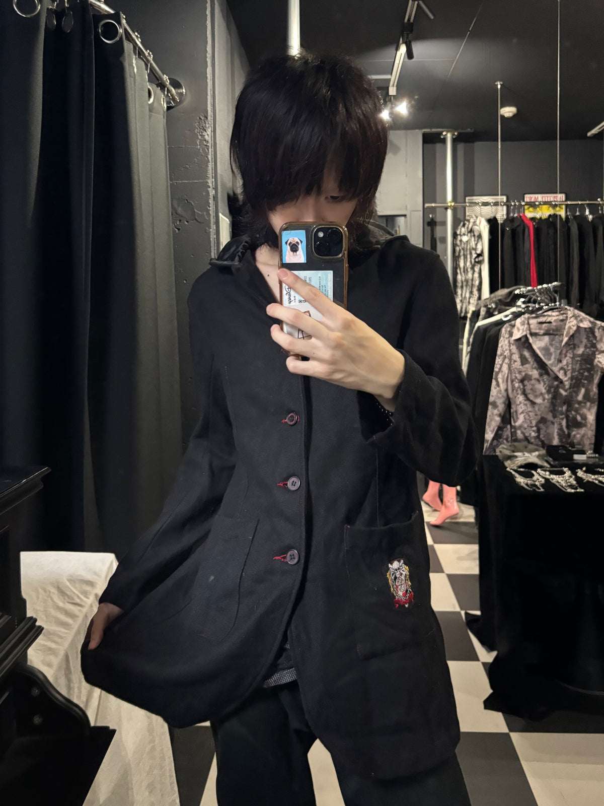 Contrast-Stitch Hooded Coat