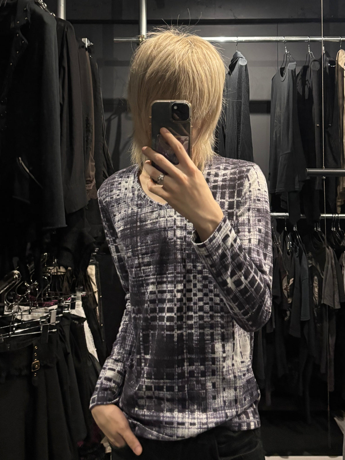 Tornado Mart Grid Print Long-Sleeve Top