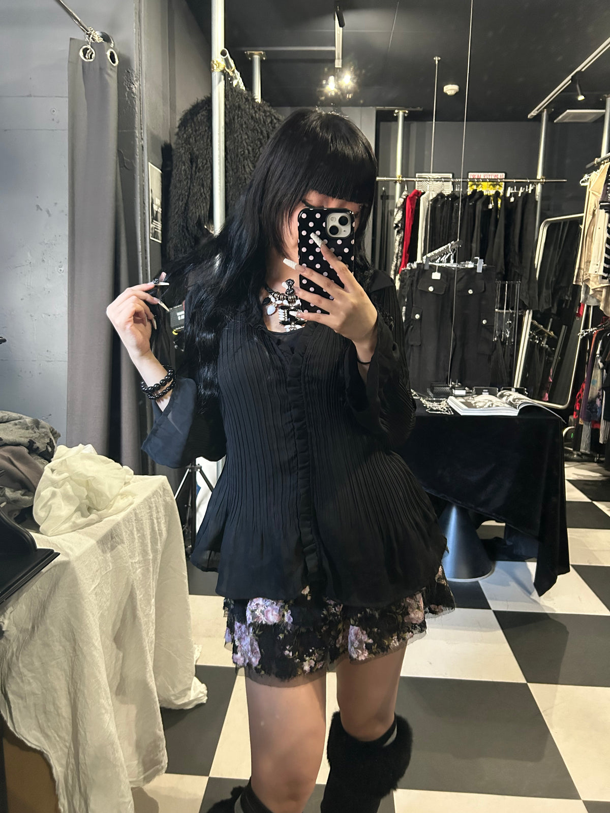 Pleated Bell-Sleeve Blouse
