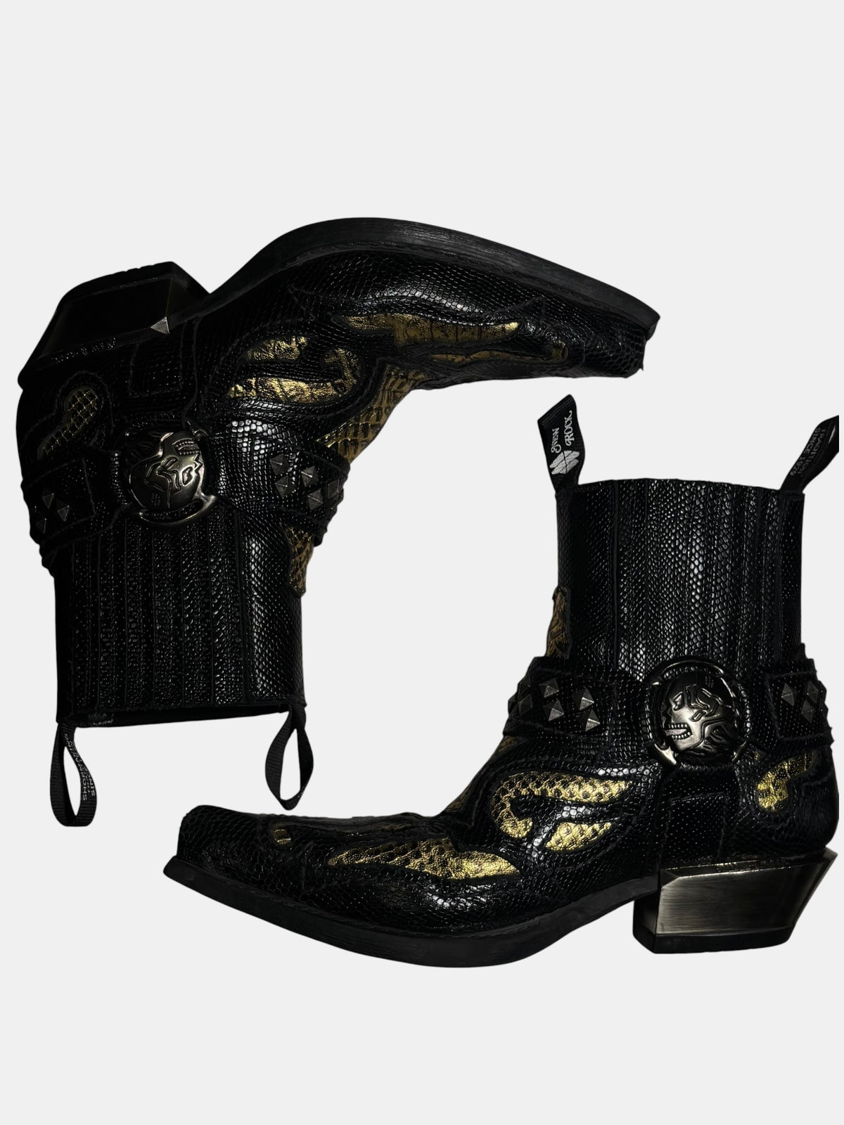 New Rock Metallic Flame Western Ankle Boots