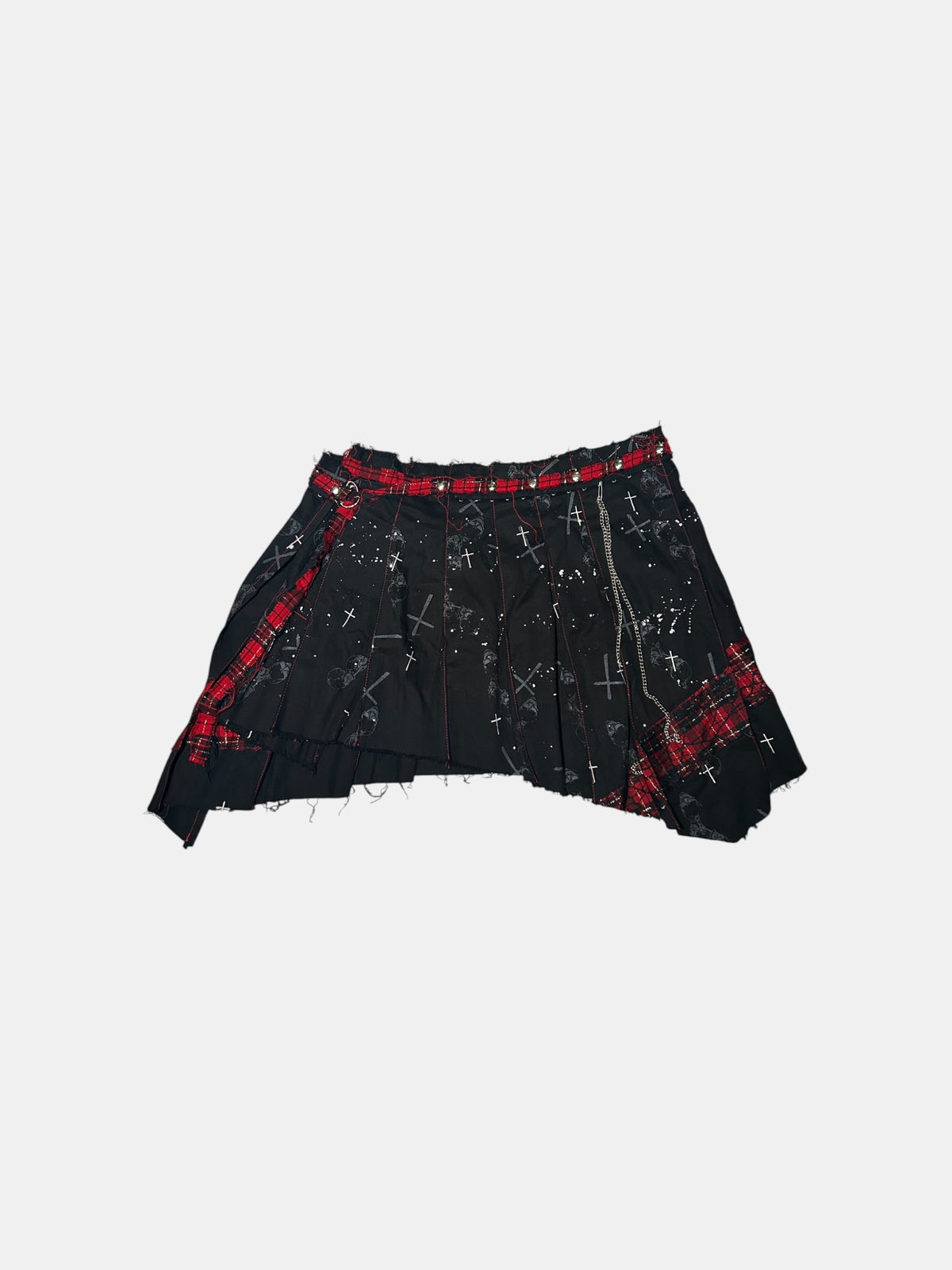 Tartan-Panel Pleated Skirt