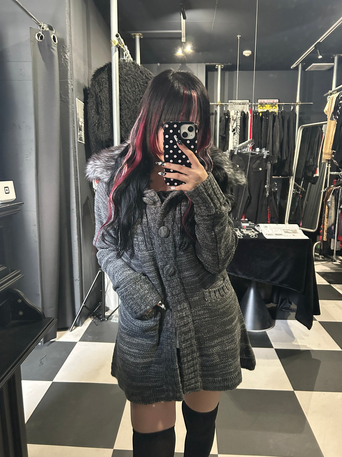 Fur-Collar Knit Cardigan