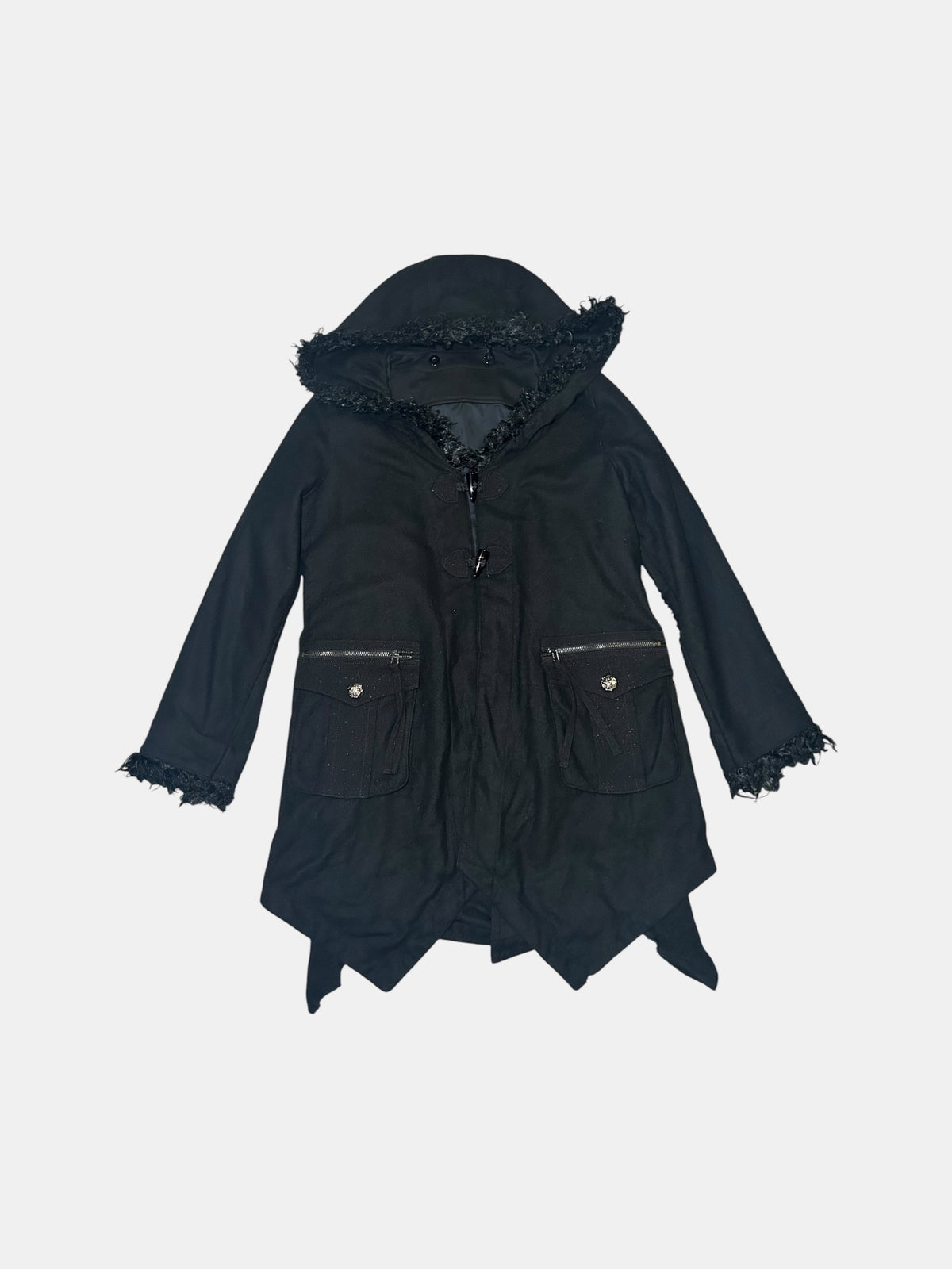 Shaggy-Trim Hooded Coat
