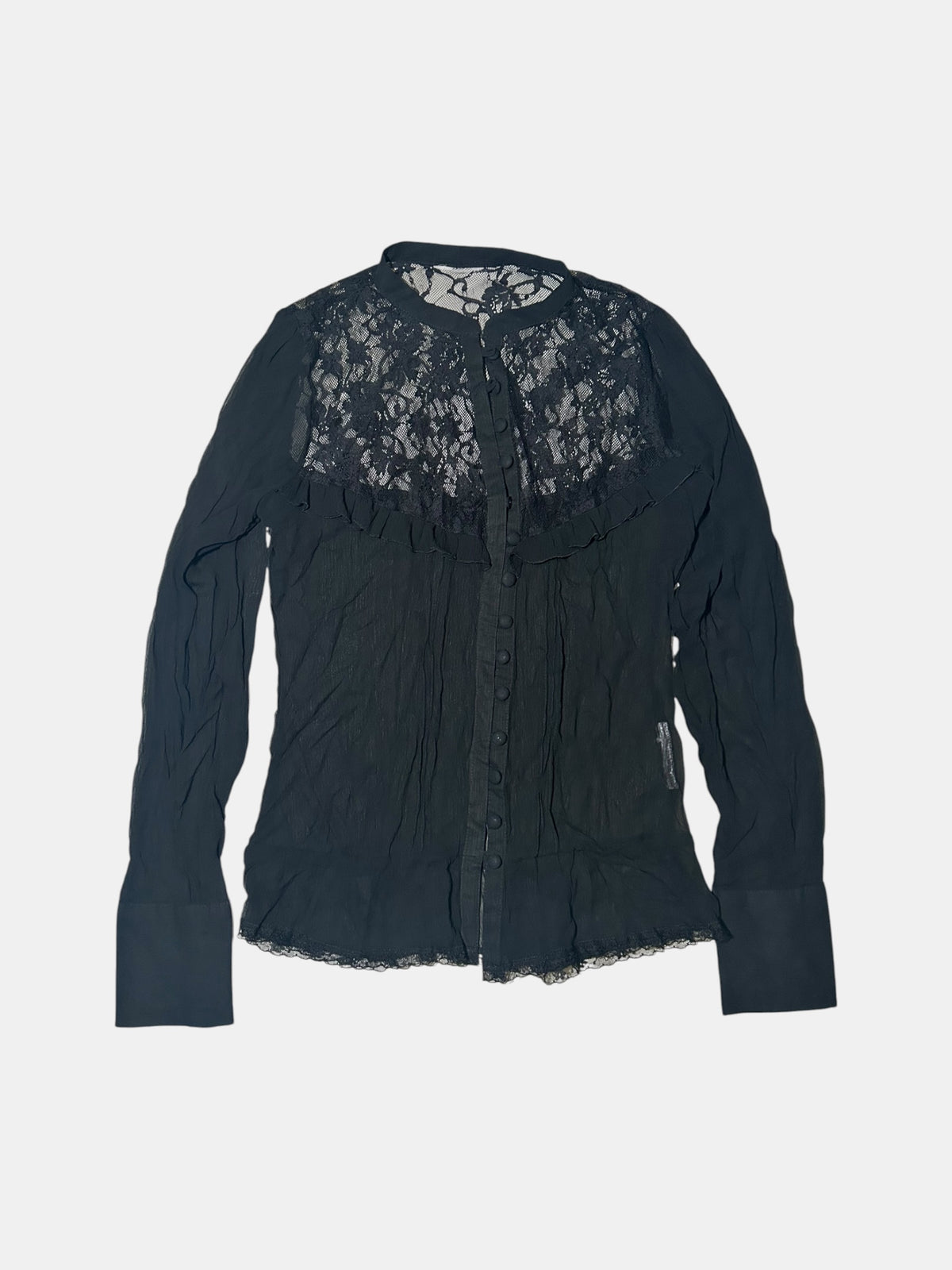 Lace-Yoke Sheer Blouse