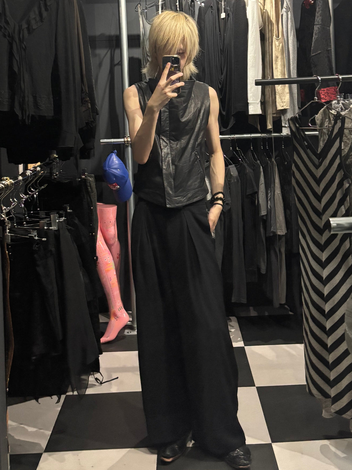 Asymmetric High-Neck Leather Vest
