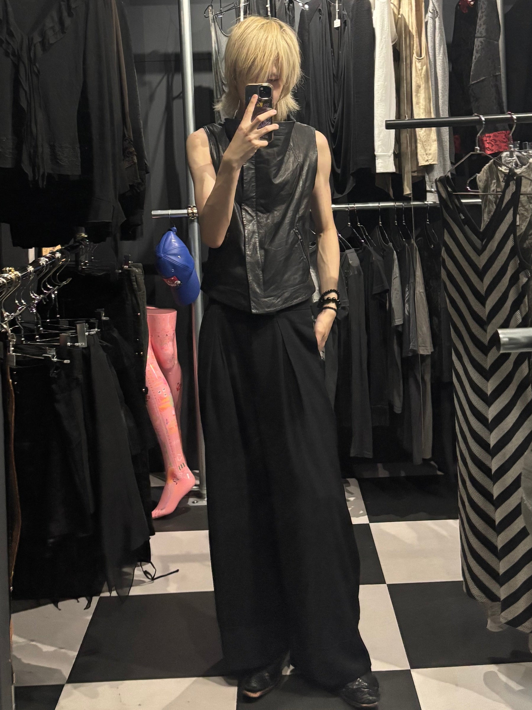 Asymmetric High-Neck Leather Vest