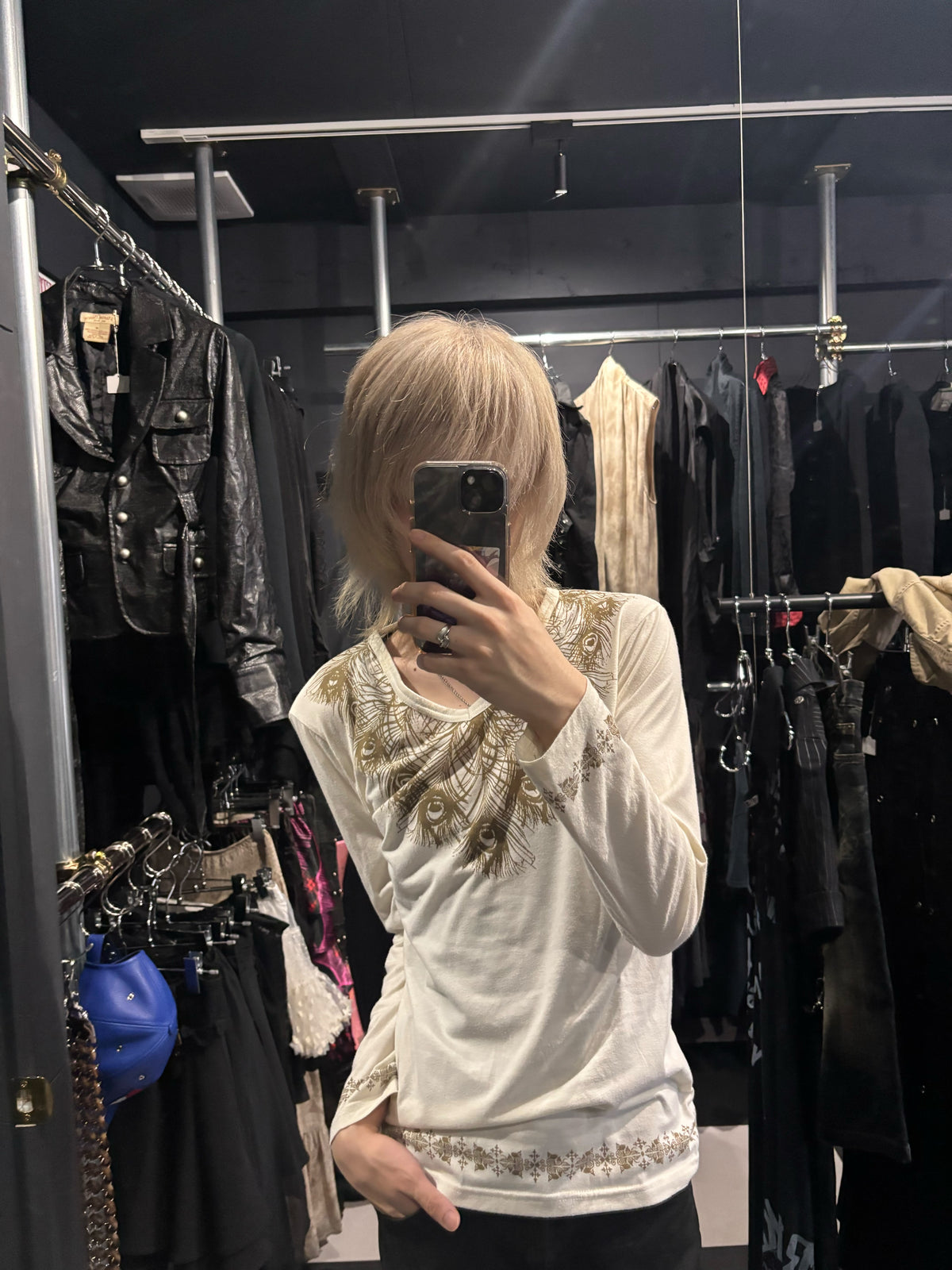 Peacock Feather V-Neck Long-Sleeve Top