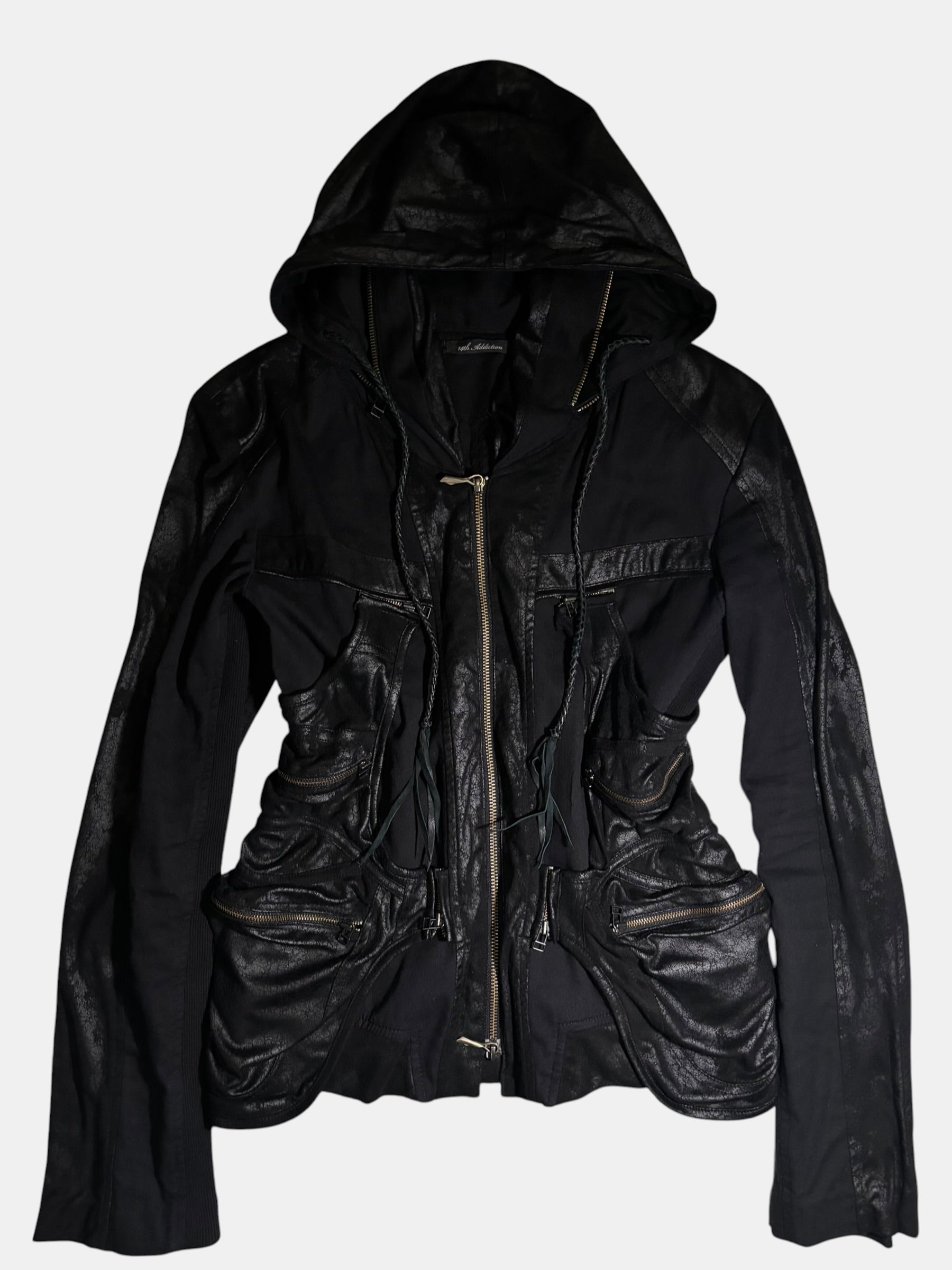 14th Addiction Hybrid Leather Multi-Zip Hooded Jacket
