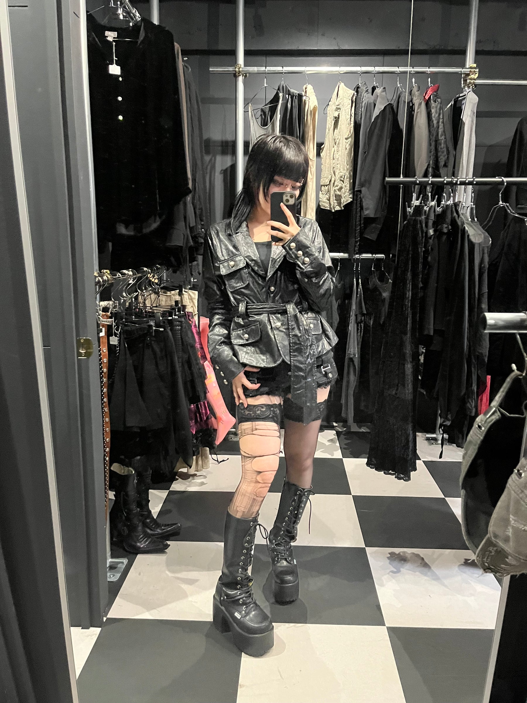 Faux Leather Belted Jacket
