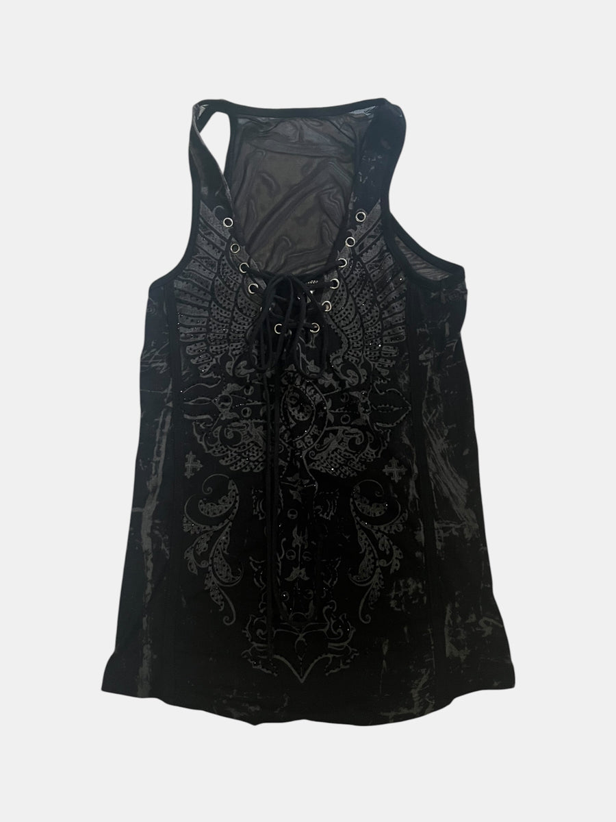 Gothic Angel Wing Lace-Up Tank Top