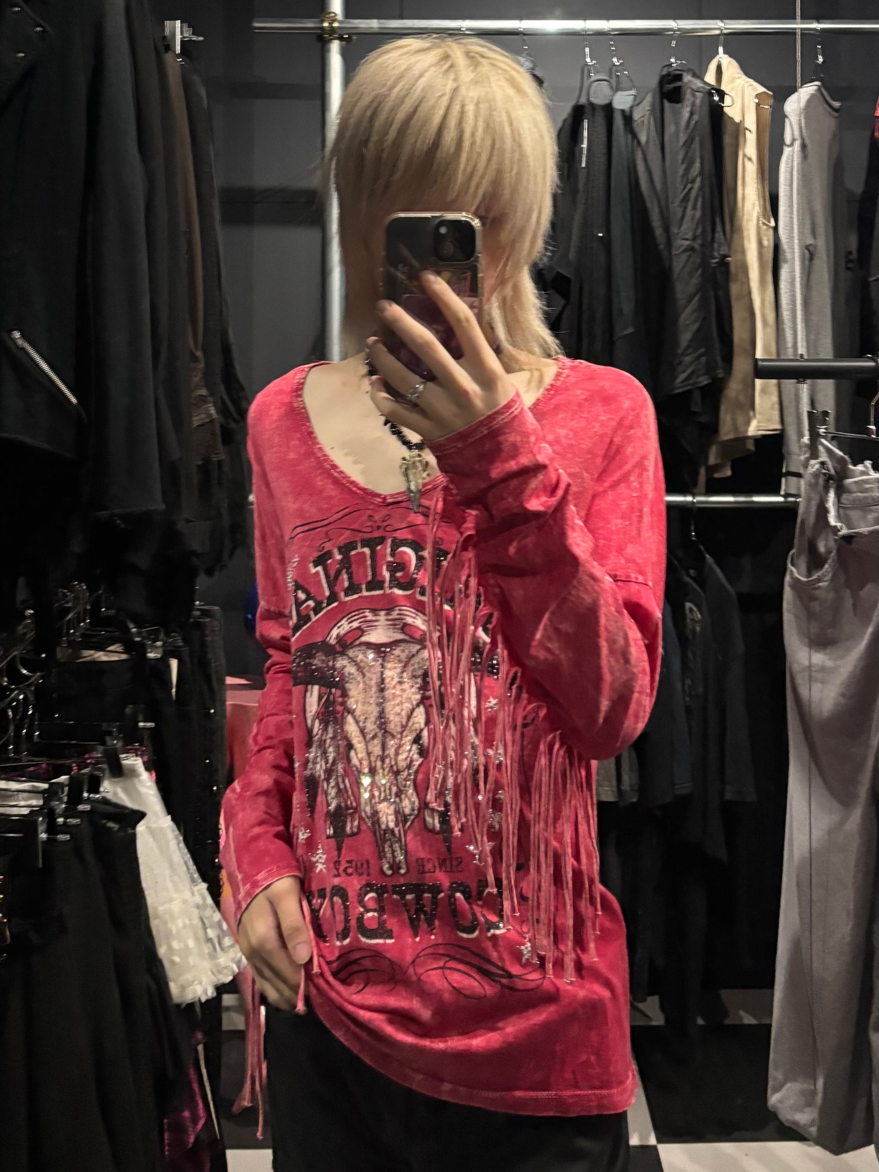 Y2K Rhinestone Cow Skull Long Sleeve