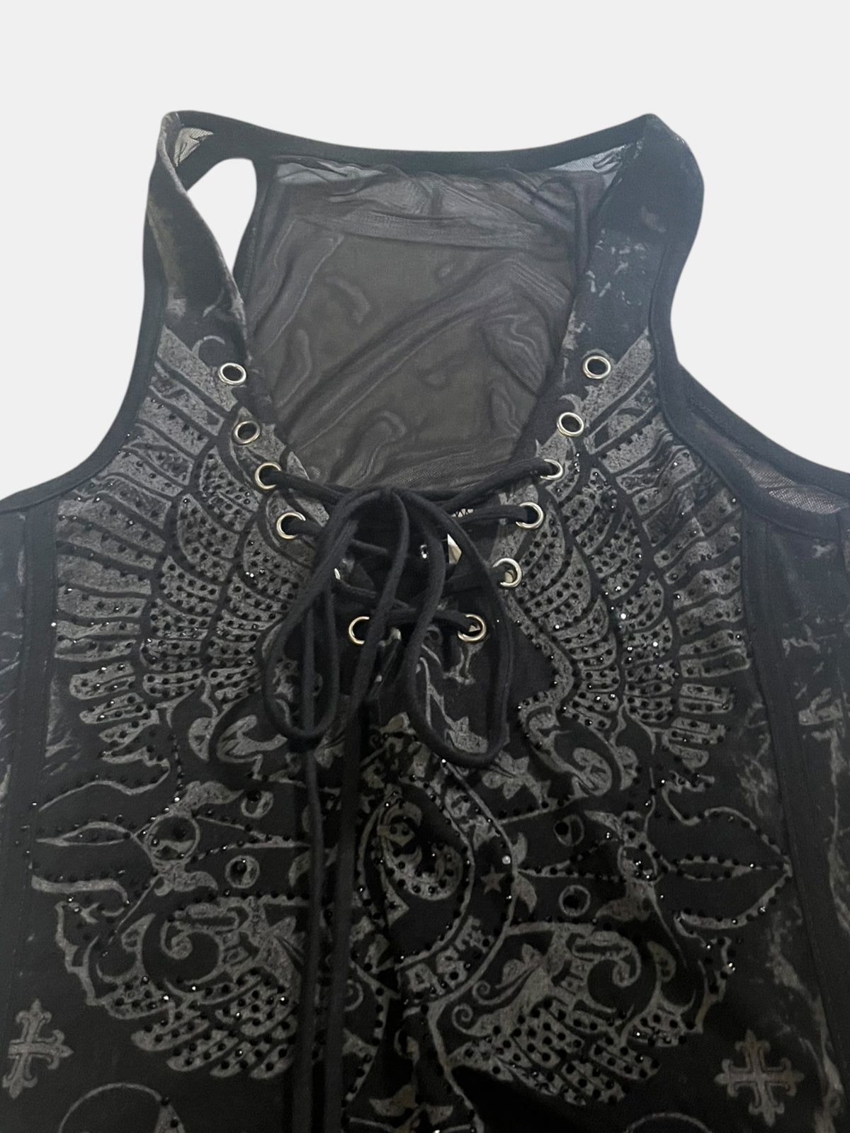 Gothic Angel Wing Lace-Up Tank Top