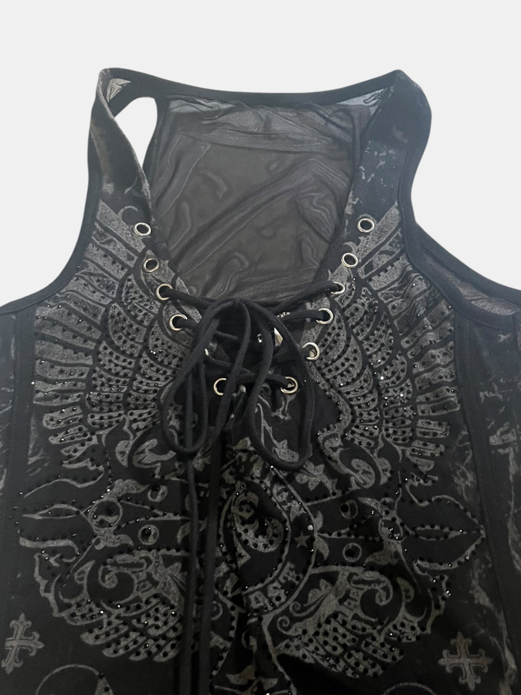 Gothic Angel Wing Lace-Up Tank Top