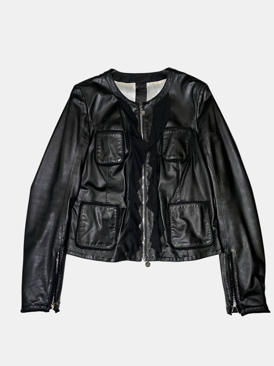Patrizia Pepe Ruffle Leather Jacket