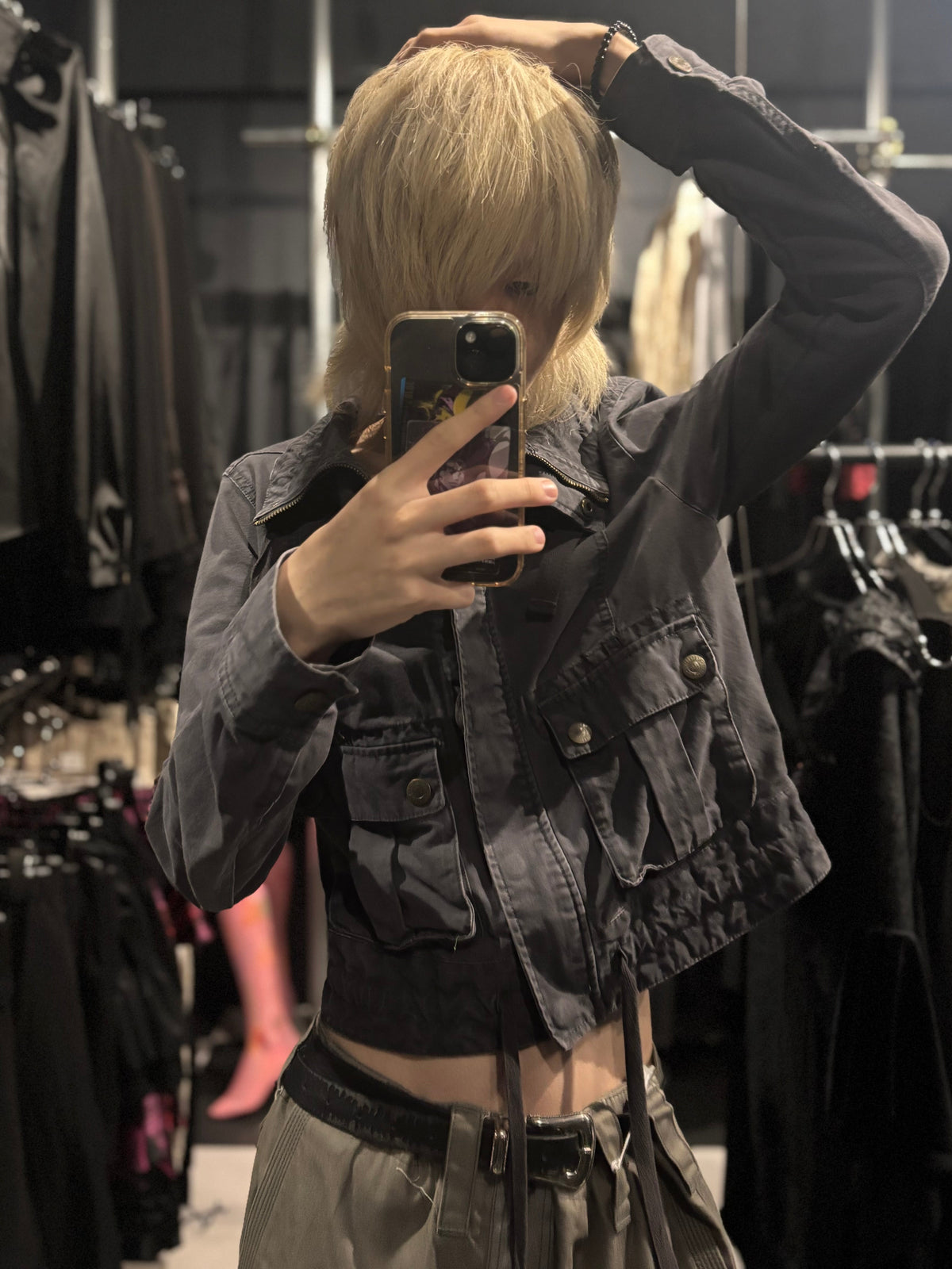 Y2K Faded Gimmick Jacket with High Neck