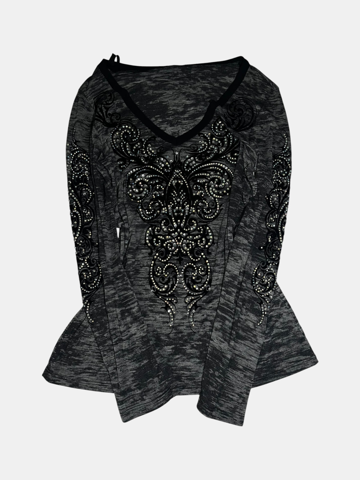 Vocal Rhinestone V-Neck Long Sleeve Top