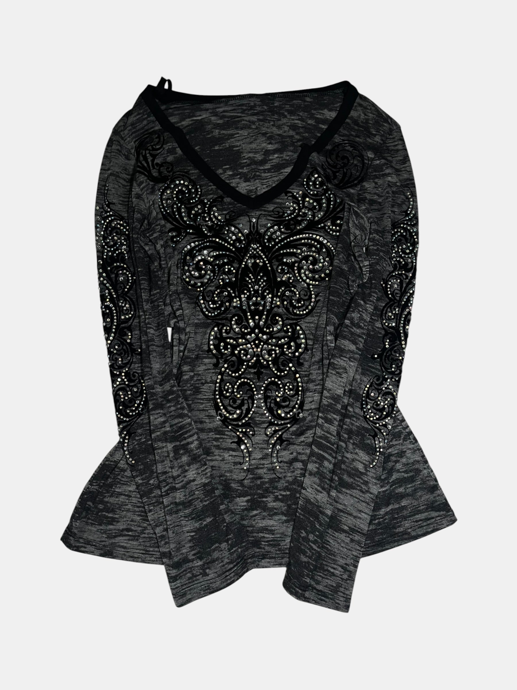 Vocal Rhinestone V-Neck Long Sleeve Top
