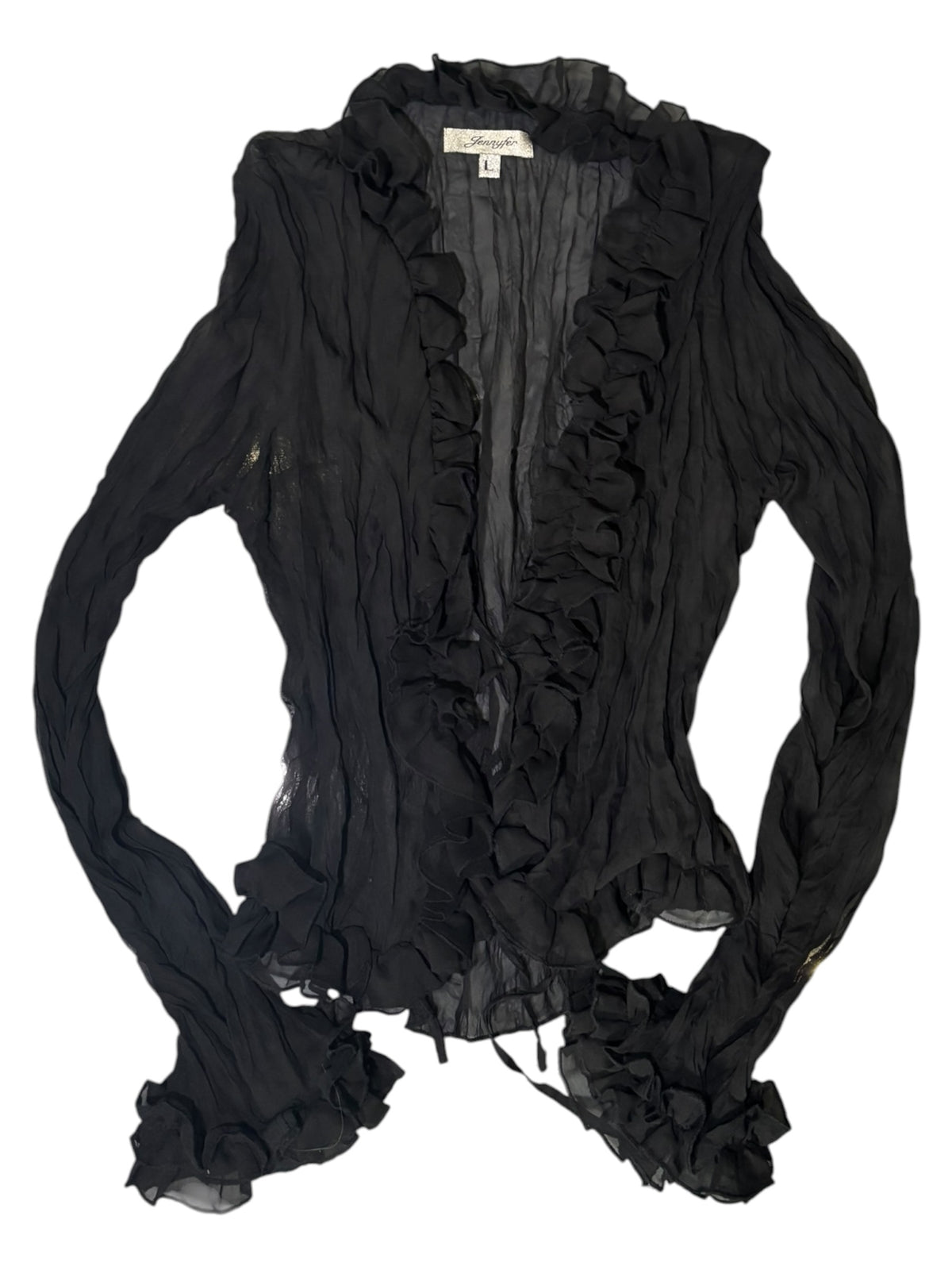 Sheer Ruffle Pleated Blouse