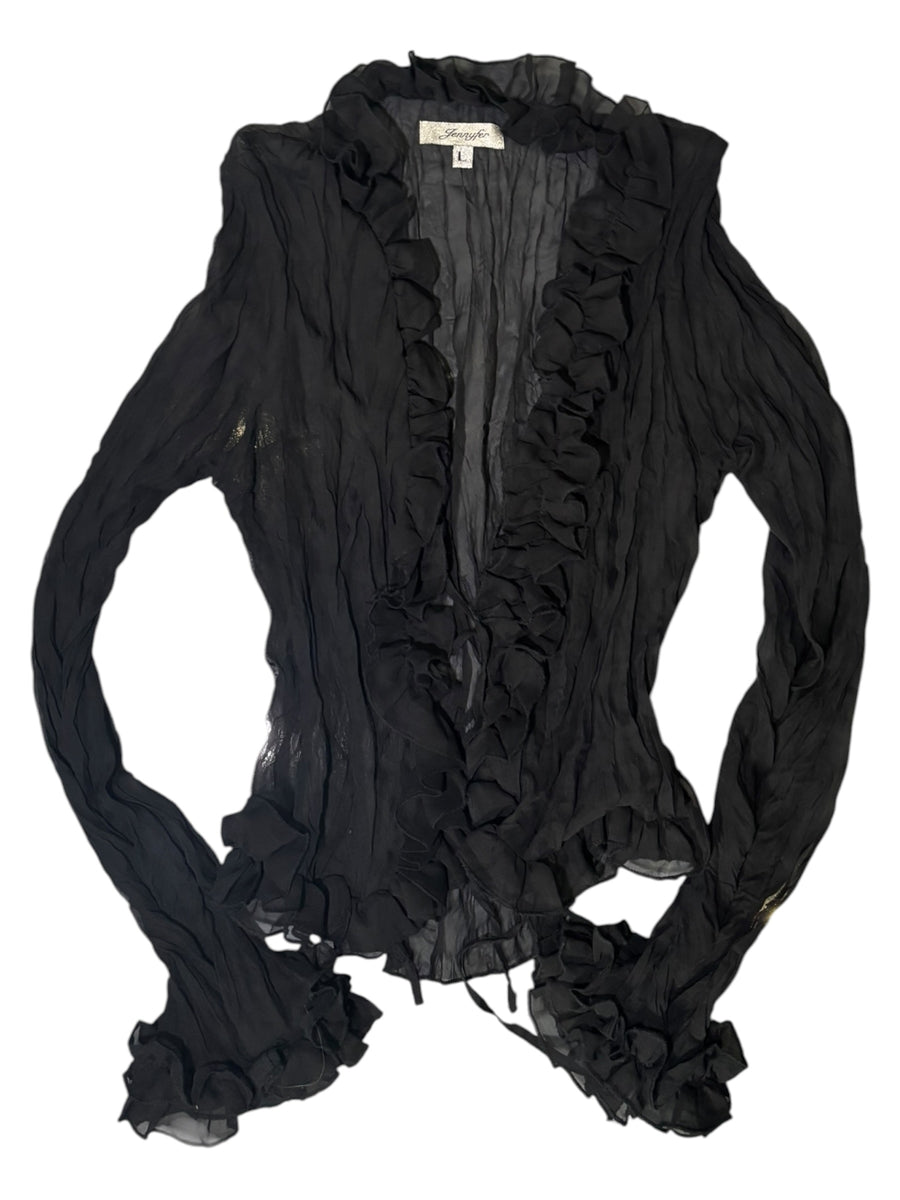 Sheer Ruffle Pleated Blouse