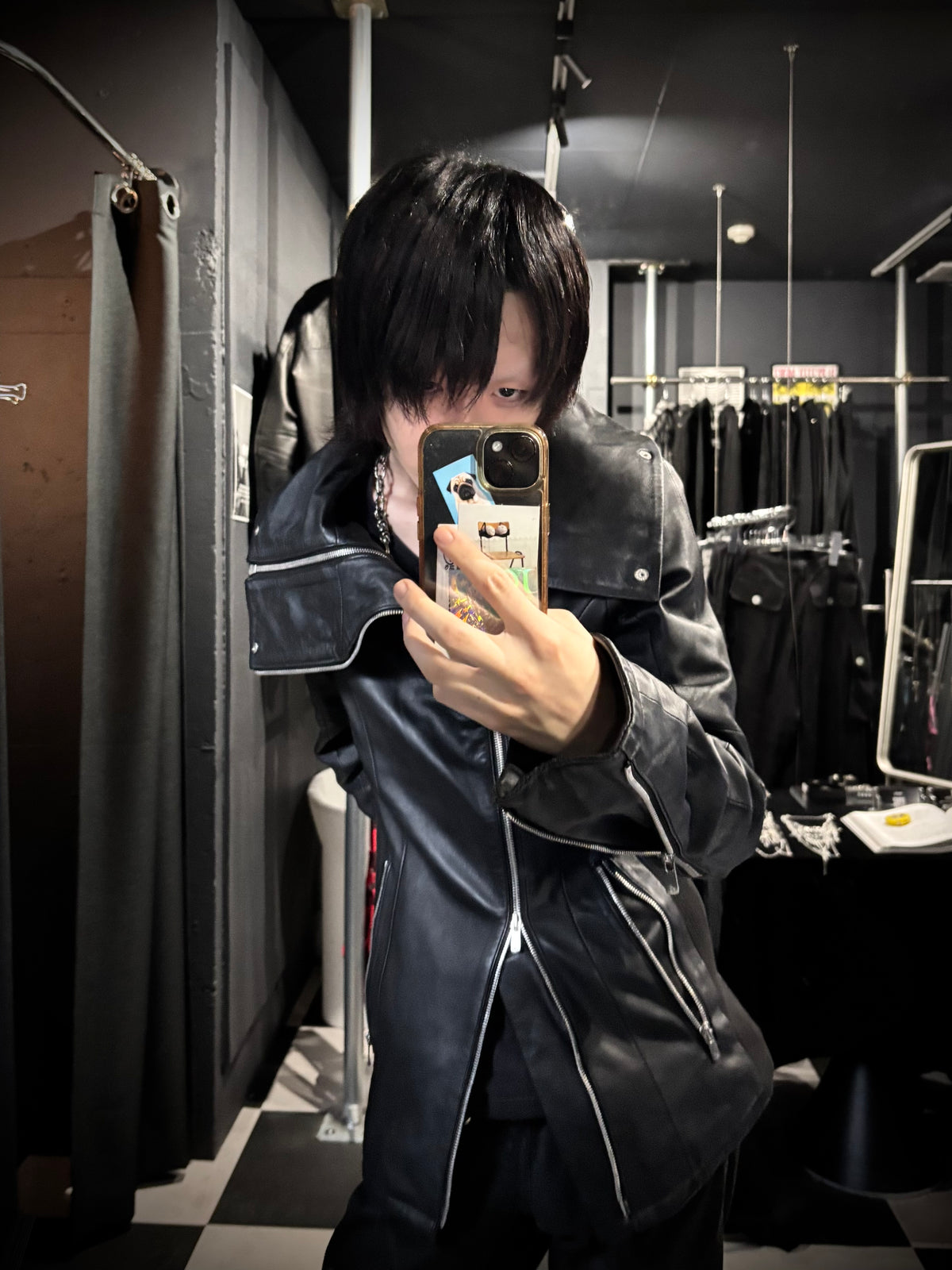 Stand-Collar Leather Jacket