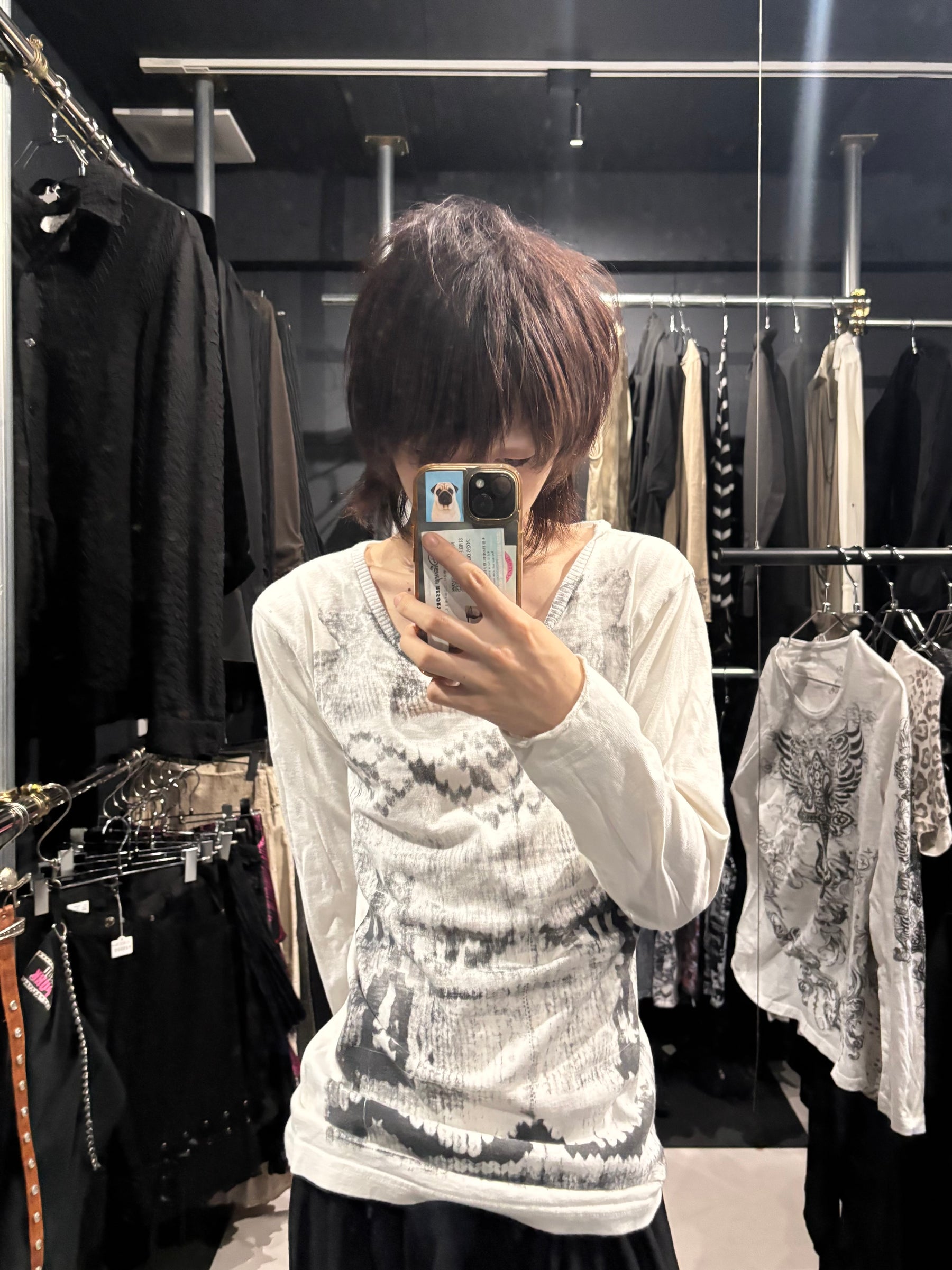 Y2K Abstract Print Long-Sleeve Top