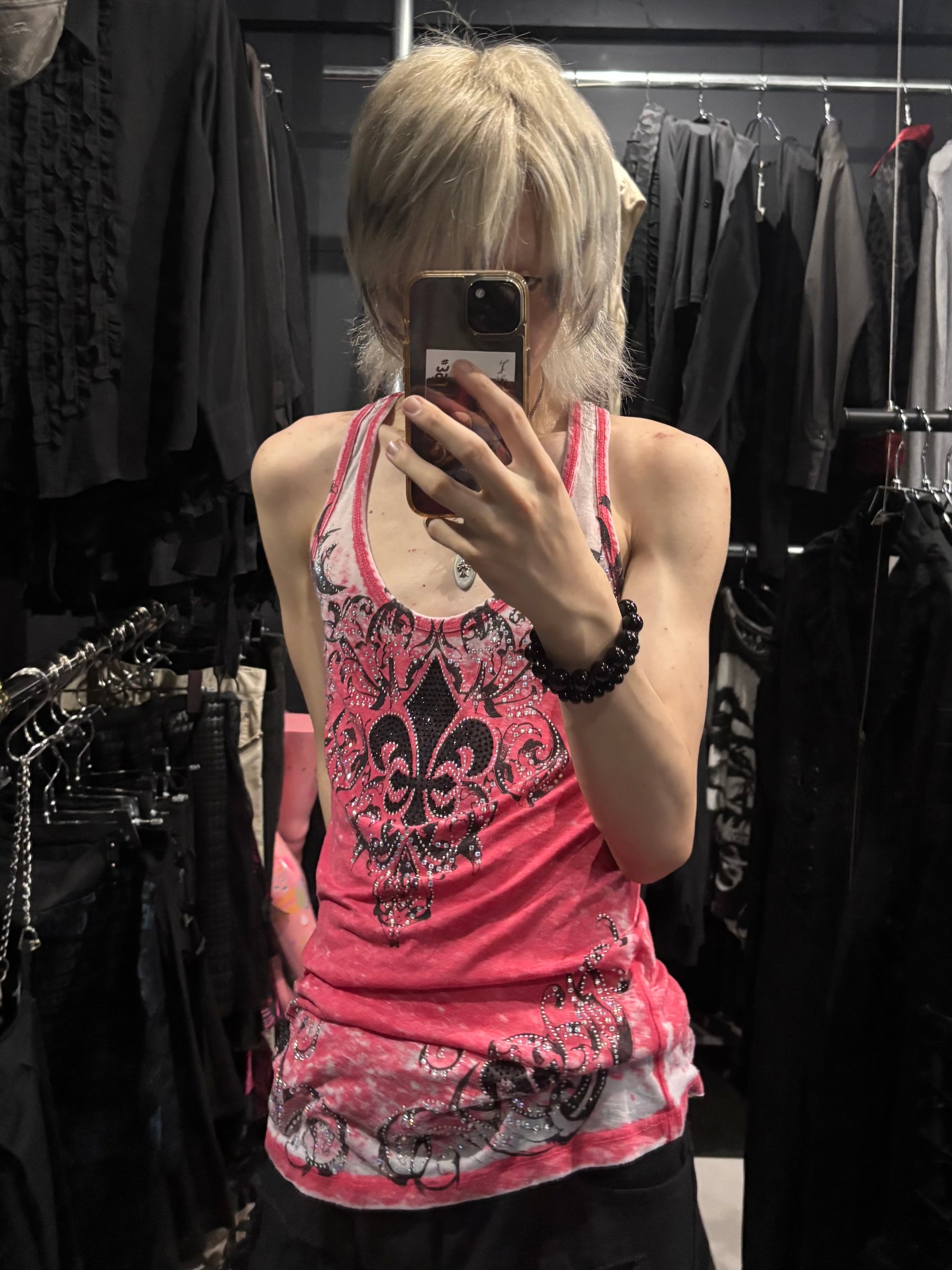 Vocal Rhinestone Fleur-de-Lis Tank Top